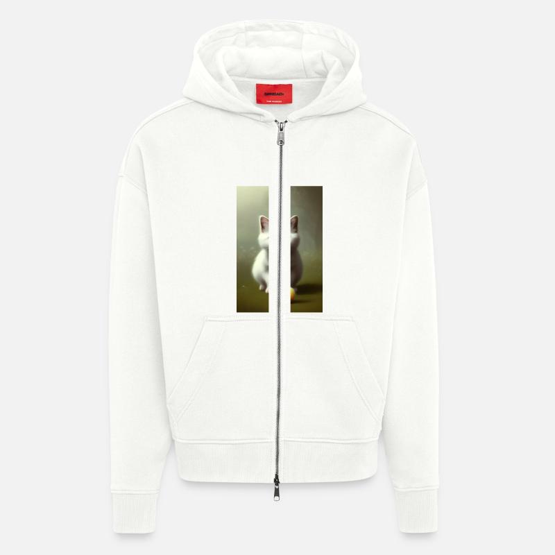 Petit bébé chat mignon - Veste à capuche bio épaisse oversize fabriqué en UE - OFF WHITE