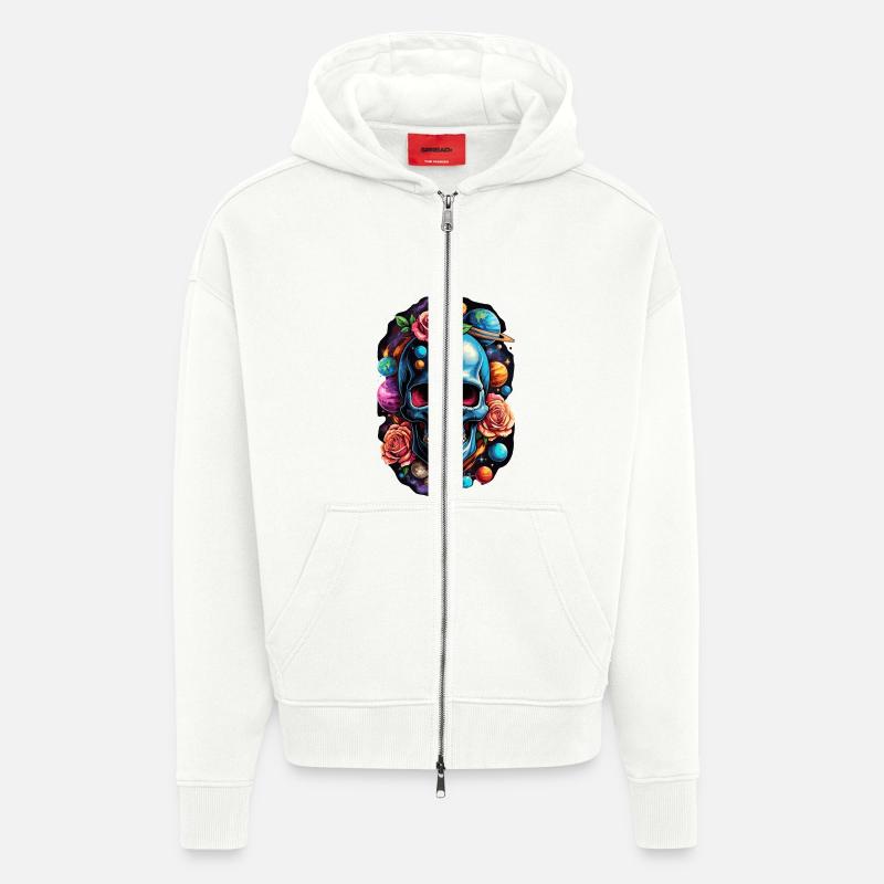 Space Planets Skull - Zip Hoodie - made by SPREAD - OFF WHITE