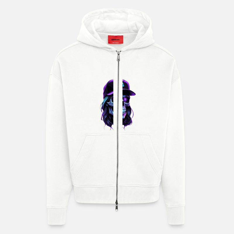 Crâne lueur violet hippie casquette - Veste à capuche bio épaisse oversize fabriqué en UE - OFF WHITE