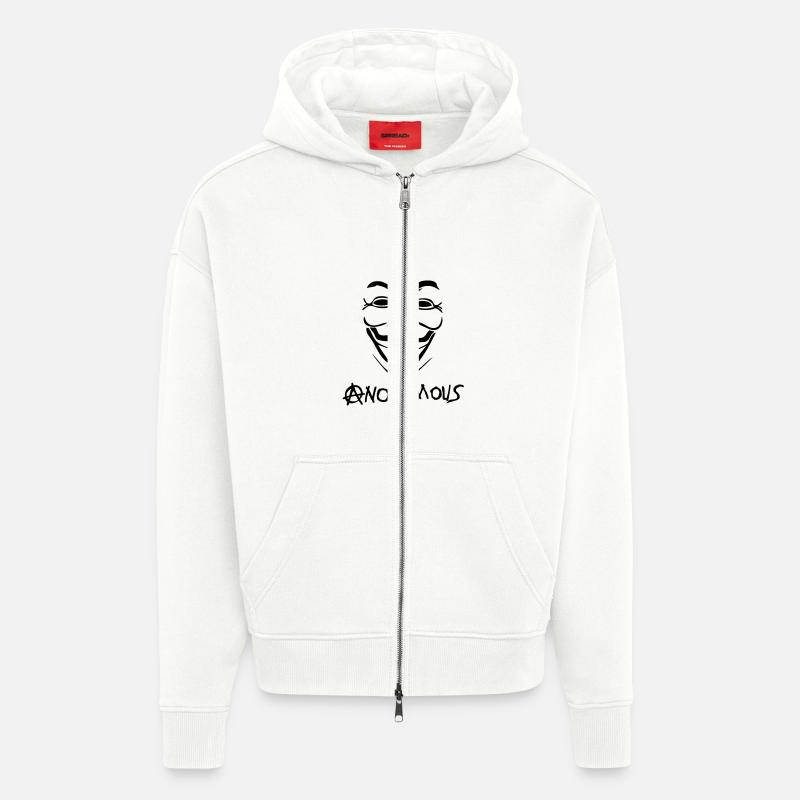 logo anarchy anonymous masque mask - Veste à capuche bio épaisse oversize fabriqué en UE - OFF WHITE