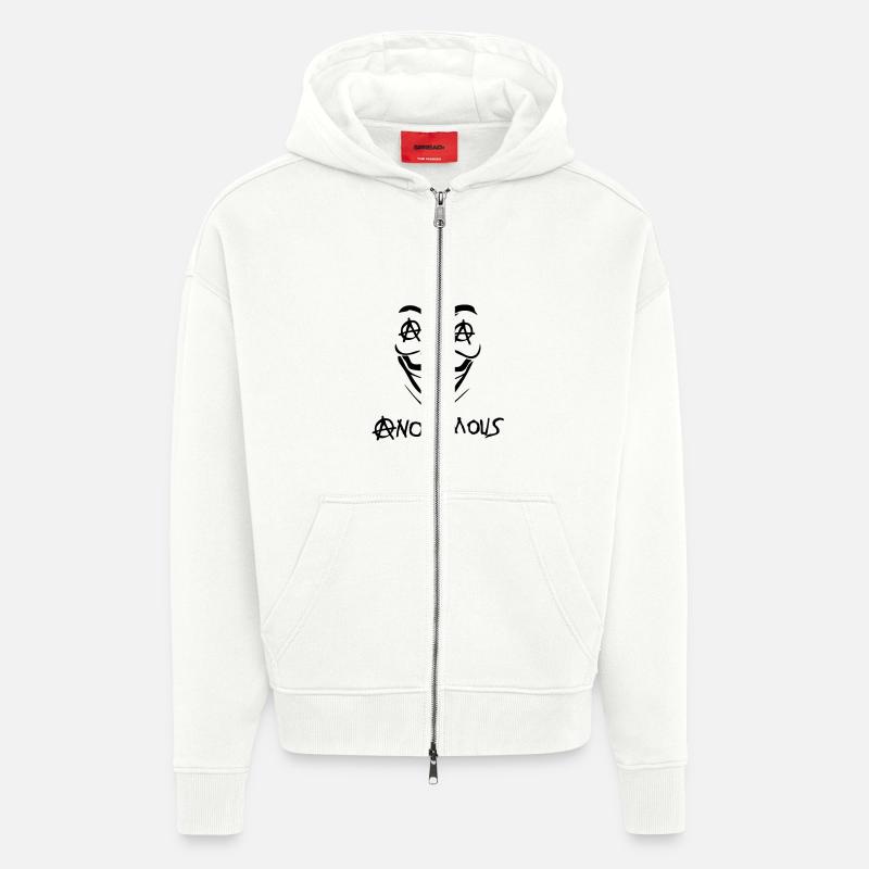 logo anarchy anonymous2 masque mask - Veste à capuche bio épaisse oversize fabriqué en UE - OFF WHITE