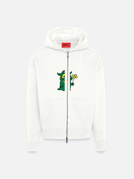 Dragon with Flower - Zip Hoodie - made by SPREAD - OFF WHITE