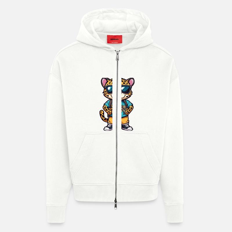 Léopard Bande dessinée Vacances - Veste à capuche bio épaisse oversize fabriqué en UE - OFF WHITE