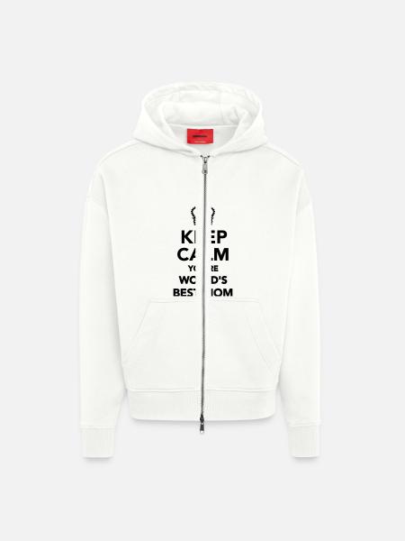 Keep calm World's Best Mom - Heavyweight oversized organic hættejakke made in EU - OFF WHITE