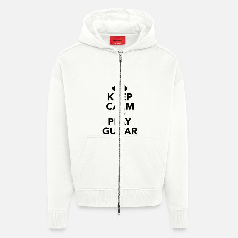 Keep calm and Play guitar - Heavyweight Oversized Organic hupparitakki Made in EU - OFF WHITE