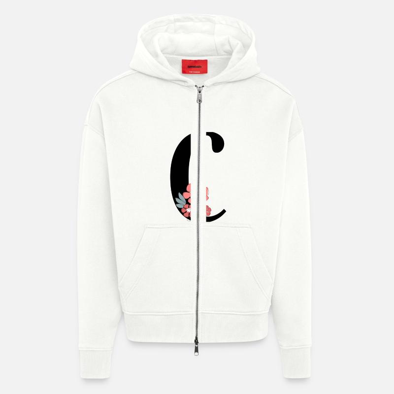 Lettre c fleurs minimalistes - Veste à capuche bio épaisse oversize fabriqué en UE - OFF WHITE