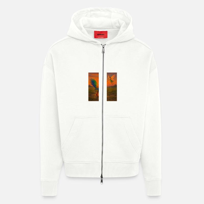 Oiseau en Higheels avec Elf - Veste à capuche bio épaisse oversize fabriqué en UE - OFF WHITE