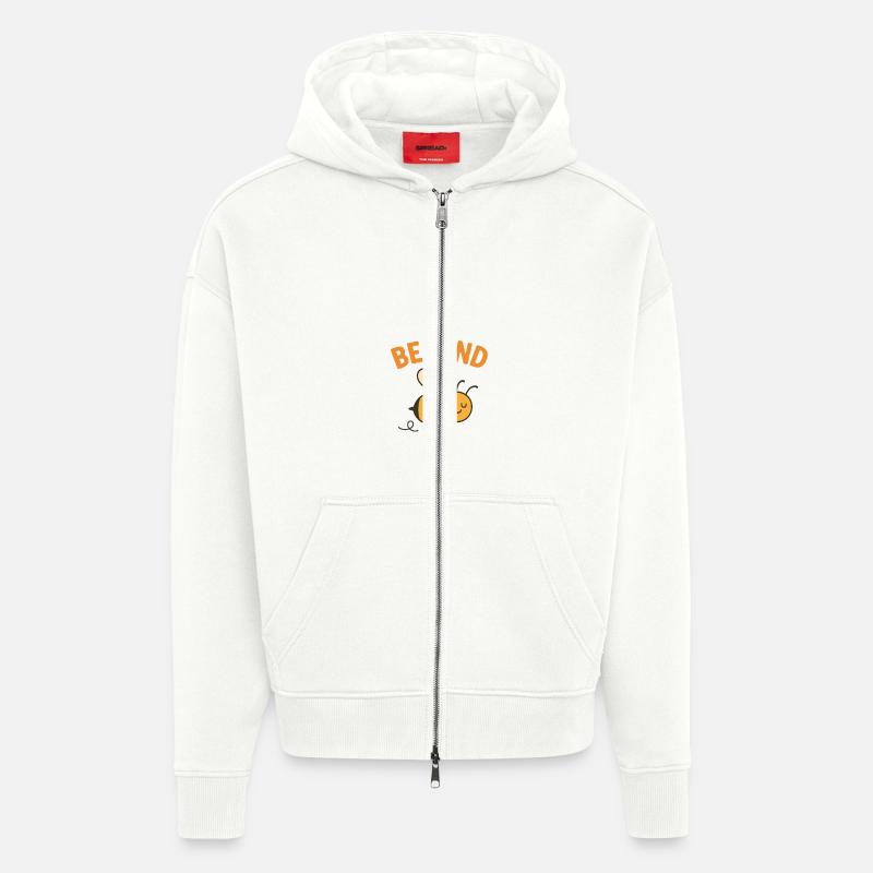 Soyez gentil - Conception d’abeille mignonne - Veste à capuche bio épaisse oversize fabriqué en UE - OFF WHITE