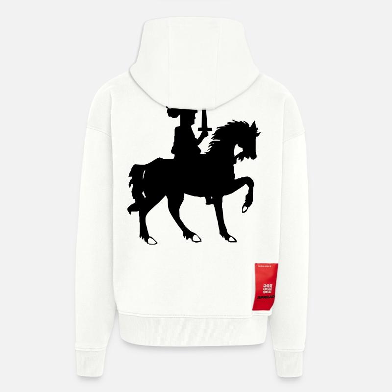 Chevalier avec épée et cheval - Veste à capuche bio épaisse oversize fabriqué en UE - OFF WHITE
