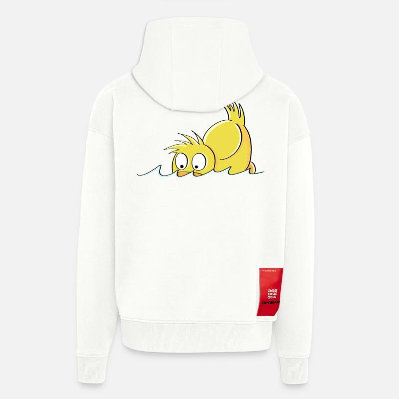 Duck Duck - Bande dessinée de canard - Veste à capuche bio épaisse oversize fabriqué en UE - OFF WHITE