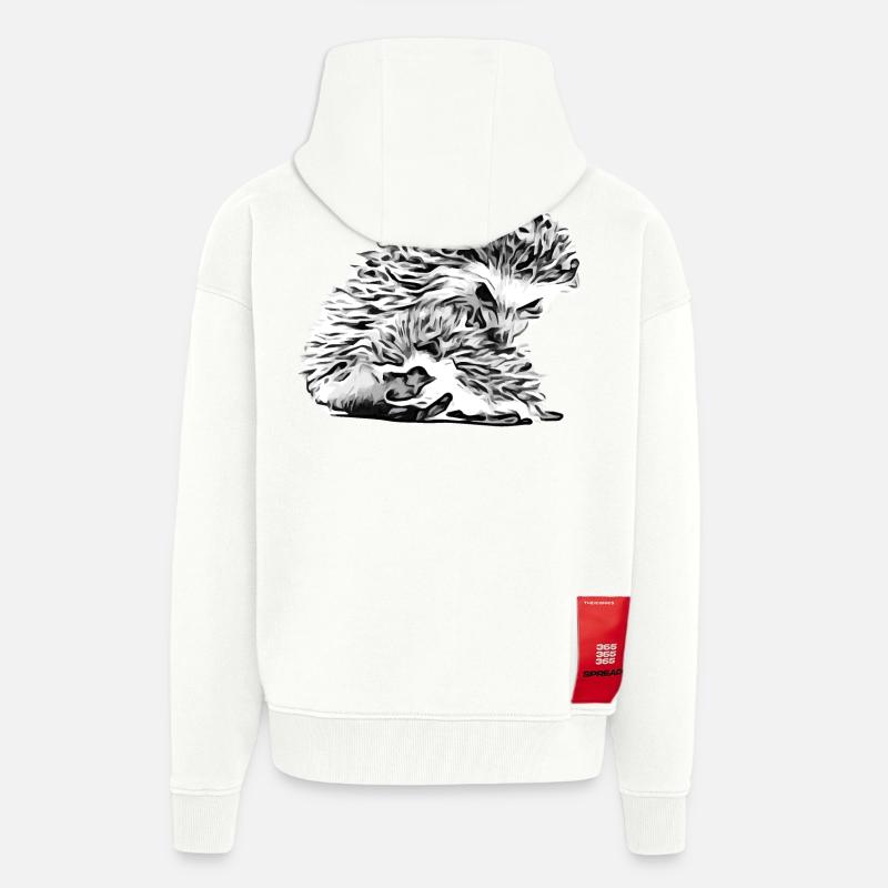 Maman hérisson avec bébé hérisson - Veste à capuche bio épaisse oversize fabriqué en UE - OFF WHITE