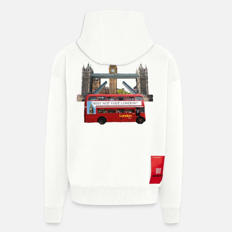 Collage de monuments de Londres - Veste à capuche bio épaisse oversize fabriqué en UE - OFF WHITE