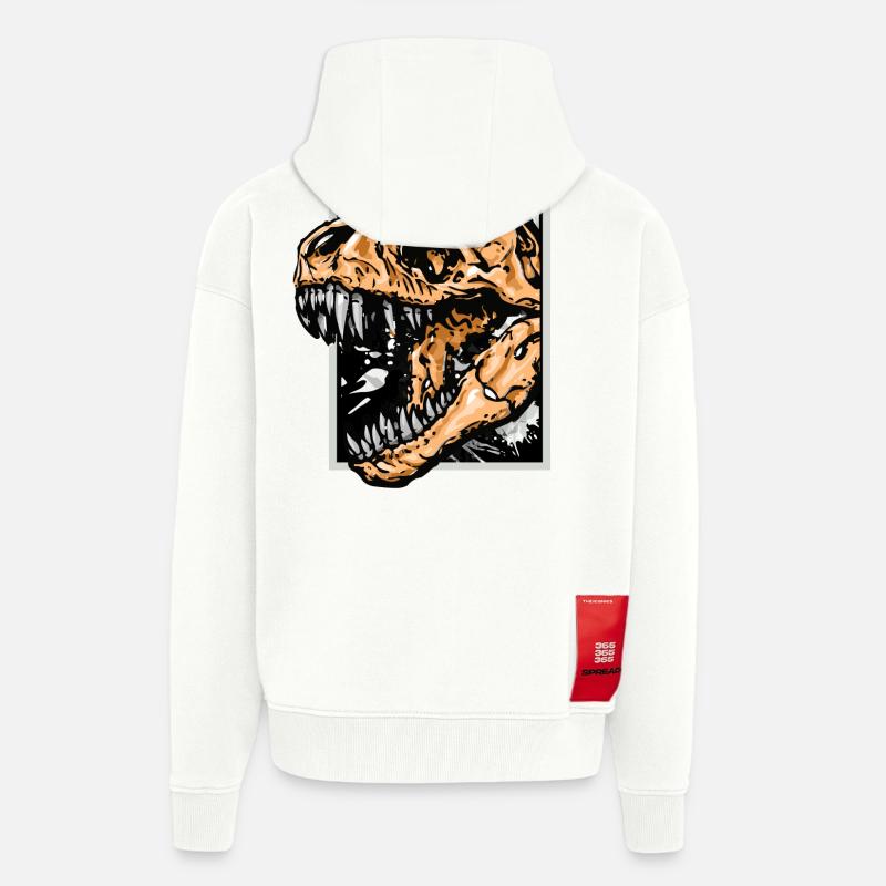Dinosaures / T-Rex / Trex / Idée cadeau - Veste à capuche bio épaisse oversize fabriqué en UE - OFF WHITE