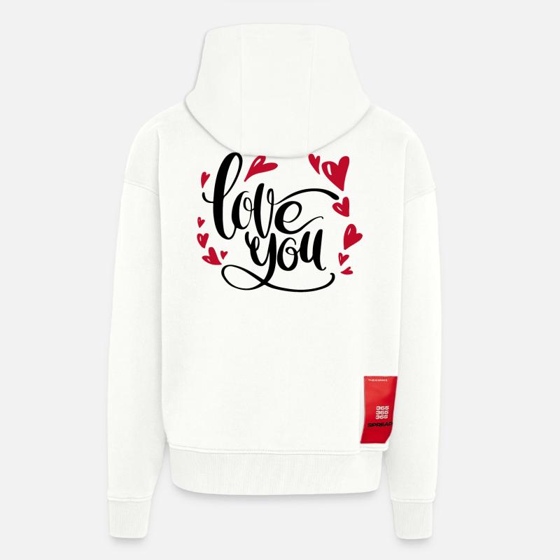 je t'aime | coeurs | pour les couples - Veste à capuche bio épaisse oversize fabriqué en UE - OFF WHITE