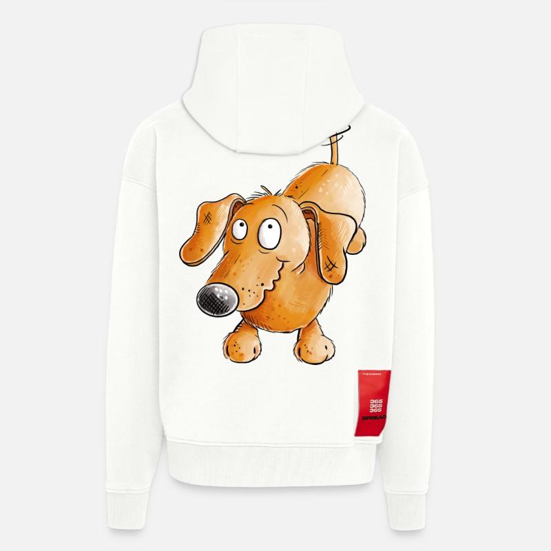 Joyeux teckel I Teckel I Chien - Veste à capuche bio épaisse oversize fabriqué en UE - OFF WHITE