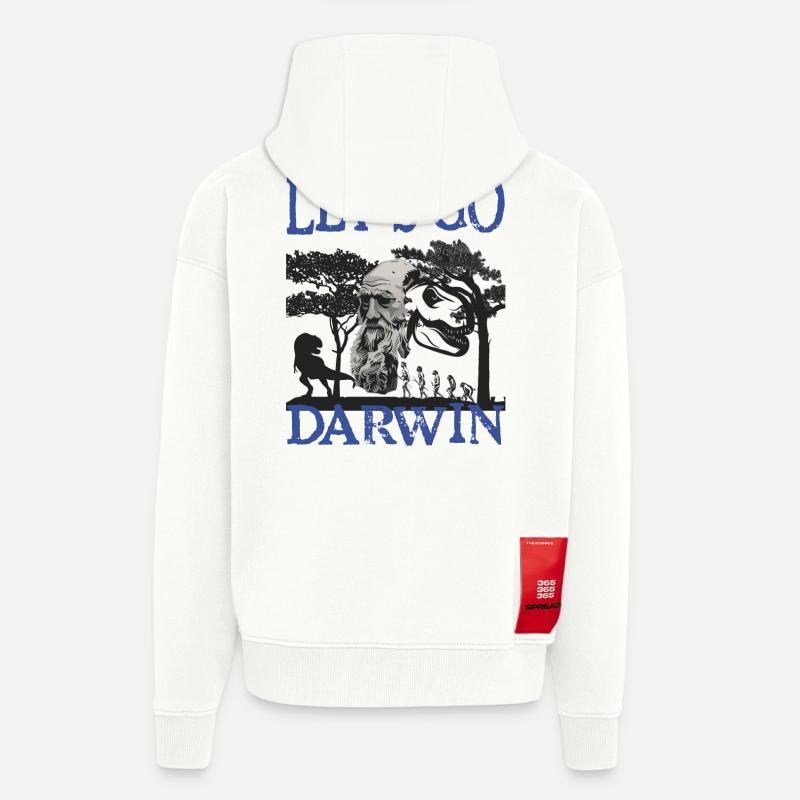 Idée cadeau textile Charles Darwin Evolution - Veste à capuche bio épaisse oversize fabriqué en UE - OFF WHITE