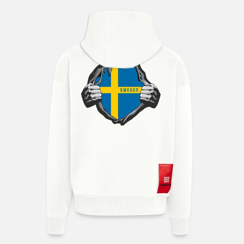 Drapeaux de la Suède - Veste à capuche bio épaisse oversize fabriqué en UE - OFF WHITE