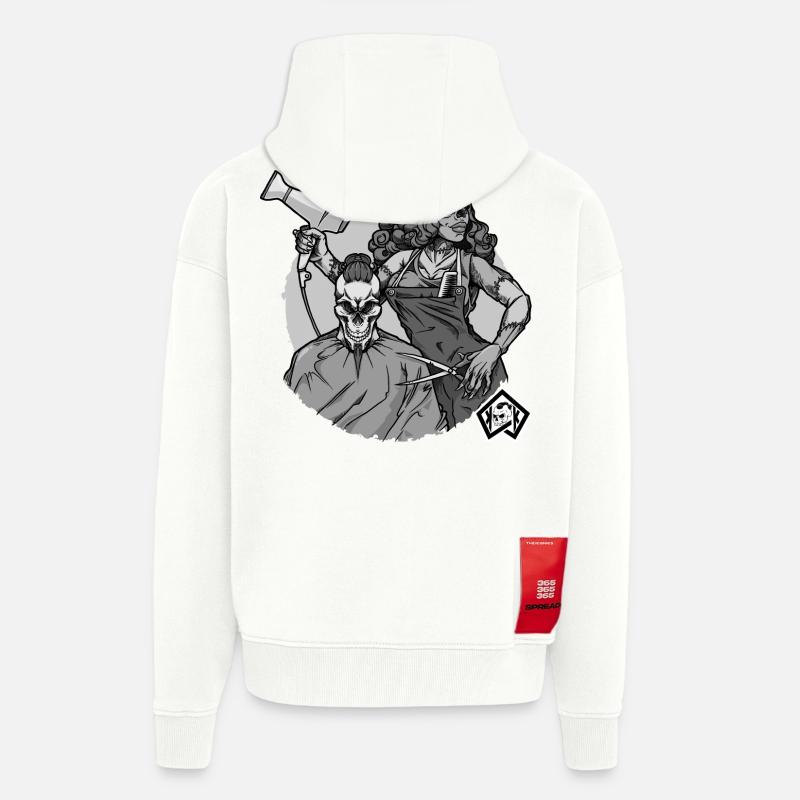 Coiffeur, Coiffeur, Coiffeur, Coiffeur, Crâne - Veste à capuche bio épaisse oversize fabriqué en UE - OFF WHITE
