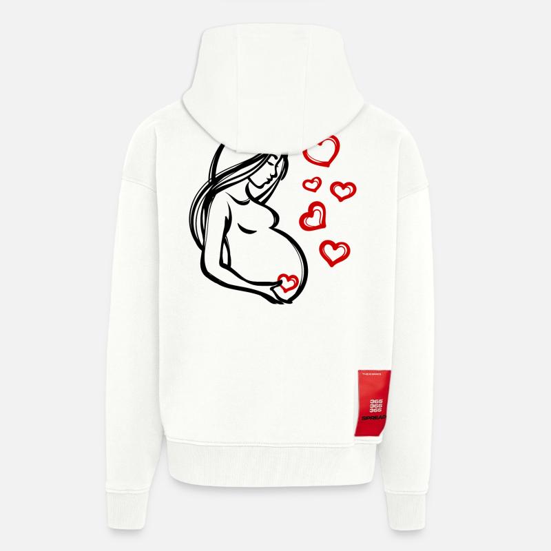 Coeur Grossesse Bébé Ventre Déclaration Enceinte - Veste à capuche bio épaisse oversize fabriqué en UE - OFF WHITE