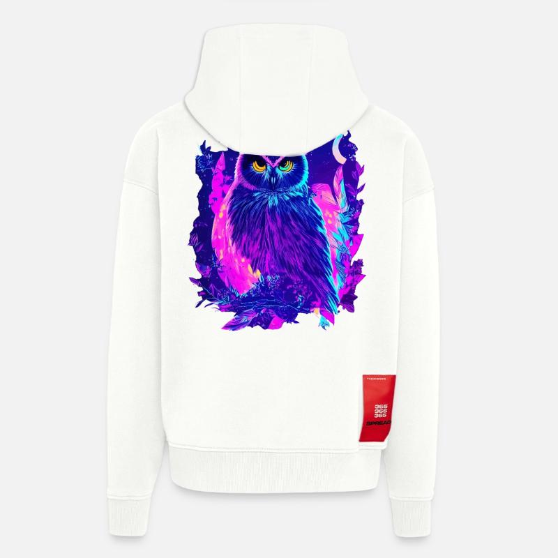Neon leuchtende Eule Synthwave - Zip Hoodie - made by SPREAD - OFF WHITE