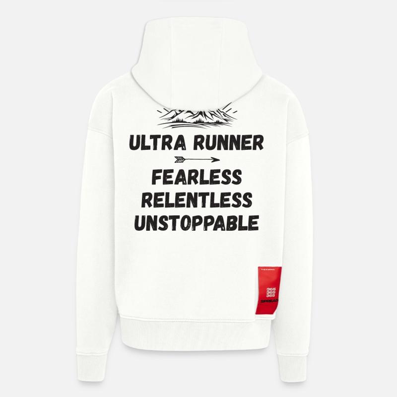 Ultra Runner - Intrépide. Implacable. Imparable. - Veste à capuche bio épaisse oversize fabriqué en UE - OFF WHITE