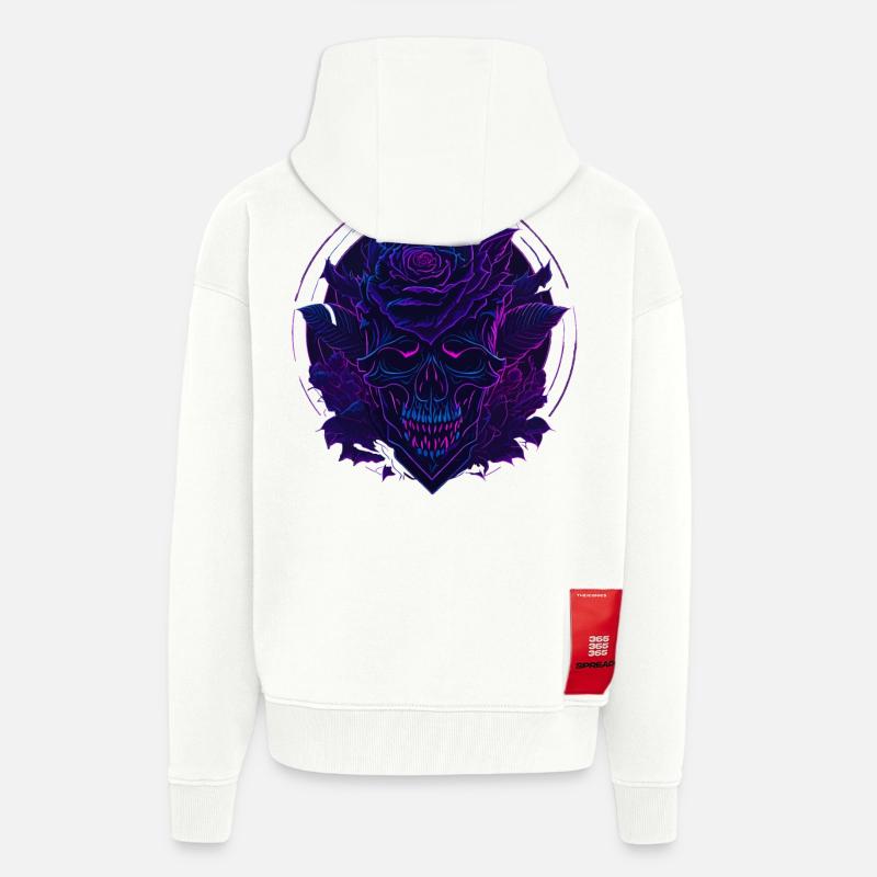 Neon Roses Skull EDM - Veste à capuche bio épaisse oversize fabriqué en UE - OFF WHITE