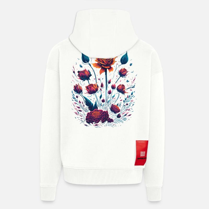 Roses Vaporwave Bouquet - Veste à capuche bio épaisse oversize fabriqué en UE - OFF WHITE