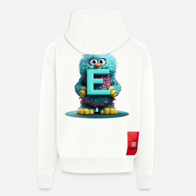 Flauschiges Monster mit dem Buchstaben E - Zip Hoodie - made by SPREAD - OFF WHITE