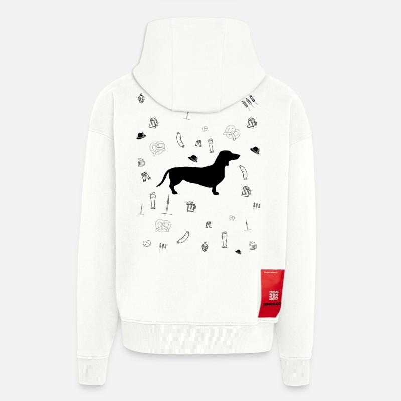 Münchner Lebensfreude: Dackel, Bier & Brezeln - Zip Hoodie - made by SPREAD - OFF WHITE