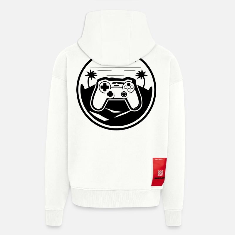 Graphismes de la manette de jeu - Veste à capuche bio épaisse oversize fabriqué en UE - OFF WHITE