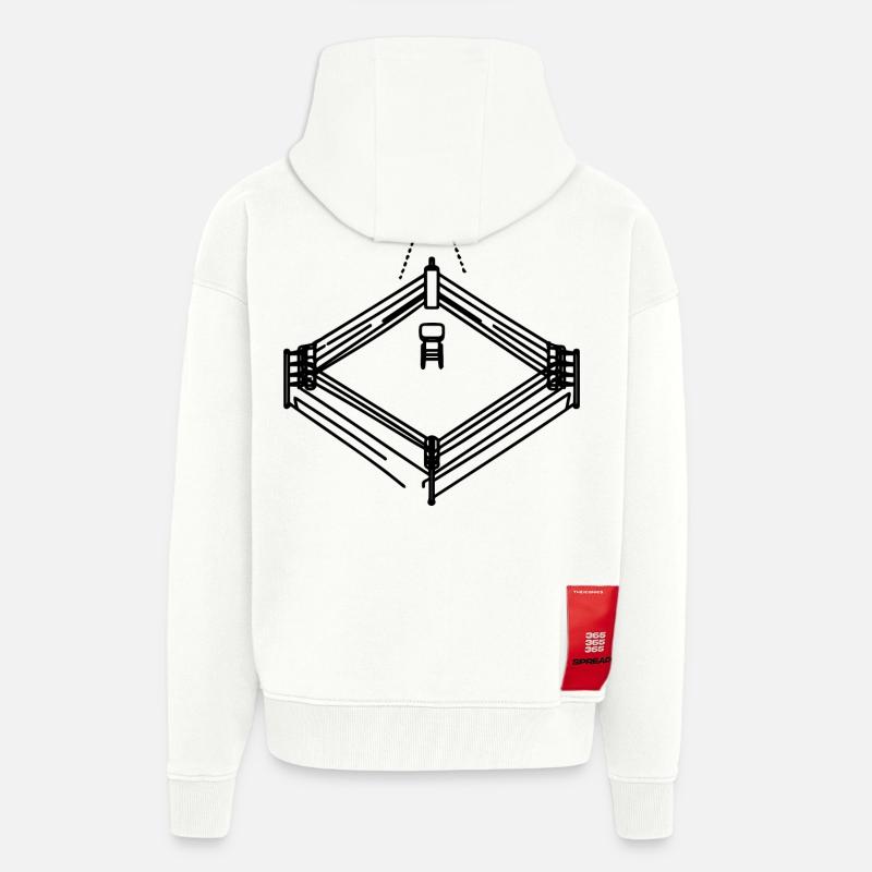 Graphique de ring de boxe - Veste à capuche bio épaisse oversize fabriqué en UE - OFF WHITE