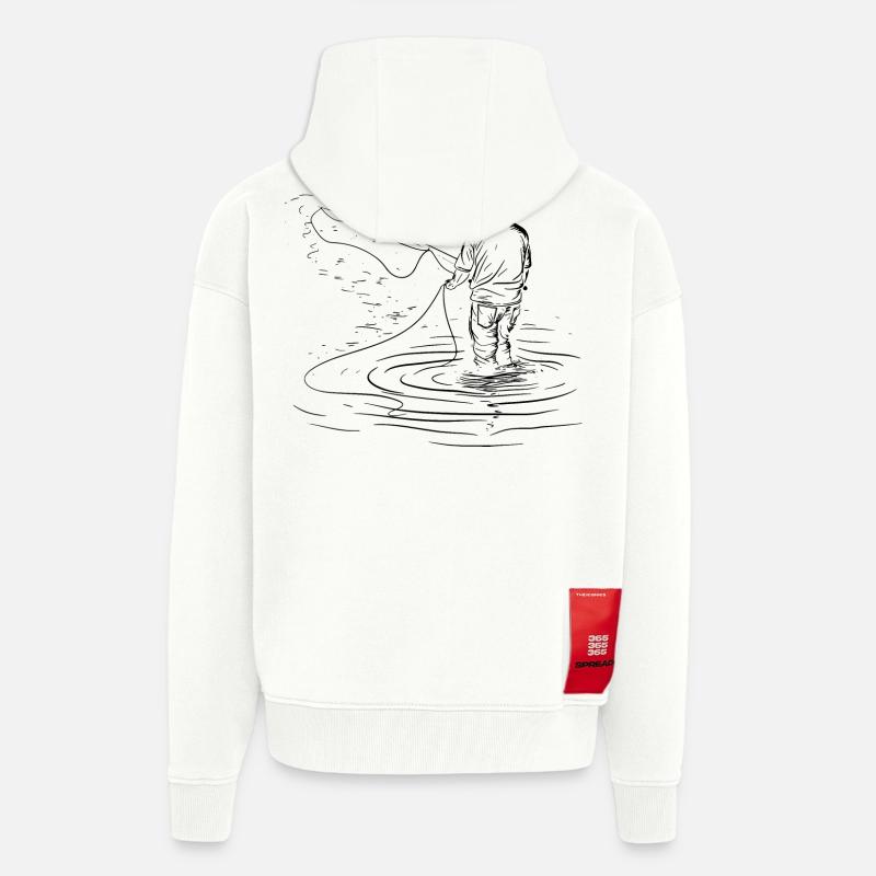 Dessin de pêche - Veste à capuche bio épaisse oversize fabriqué en UE - OFF WHITE
