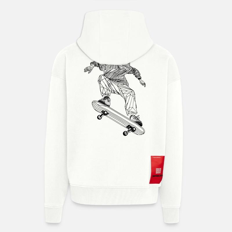 Dessin au trait du skateboarder - Veste à capuche bio épaisse oversize fabriqué en UE - OFF WHITE