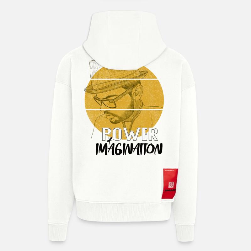 Power Imagination – Design de déclaration créative - Veste à capuche bio épaisse oversize fabriqué en UE - OFF WHITE