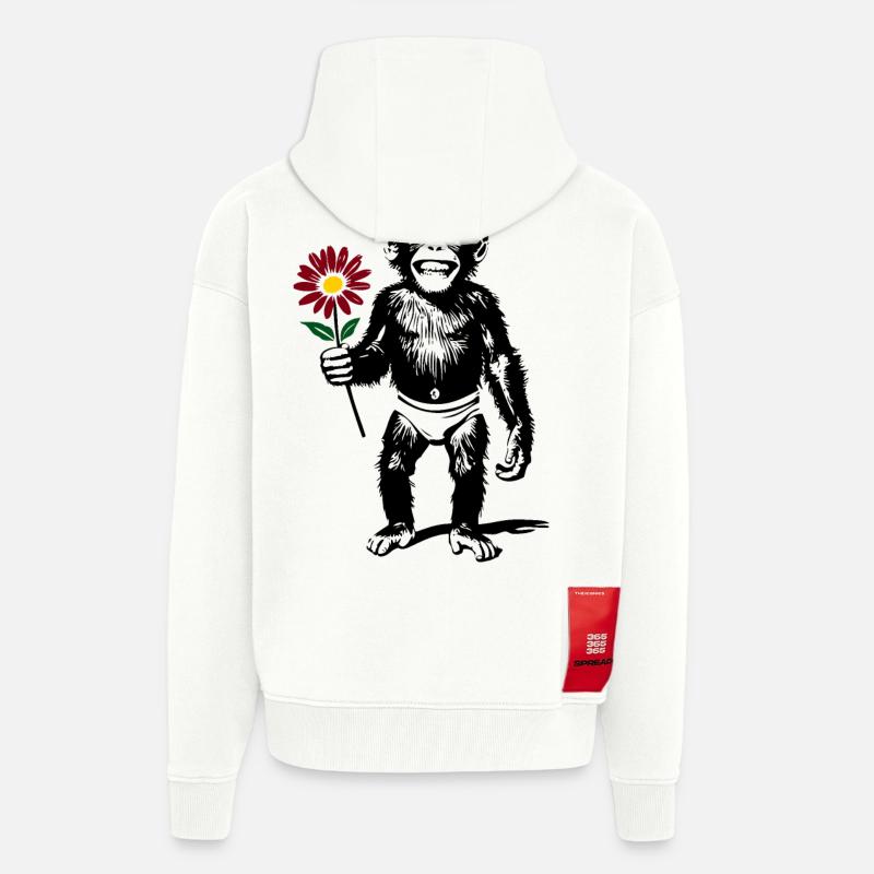 Affe mit Blume Valentinsgeschenk - Zip Hoodie - made by SPREAD - OFF WHITE