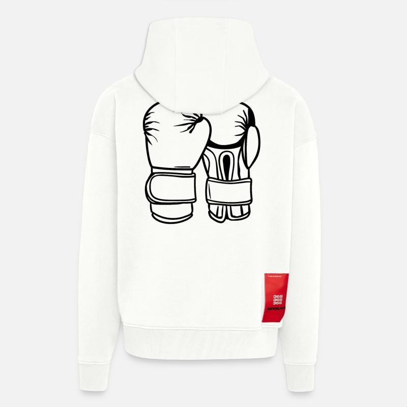 Dessin de gants de boxe - Veste à capuche bio épaisse oversize fabriqué en UE - OFF WHITE