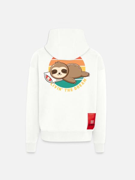 Funny Happy Lazy Sleeping Sloth Livin' the Dream - Zip Hoodie - made by SPREAD - OFF WHITE