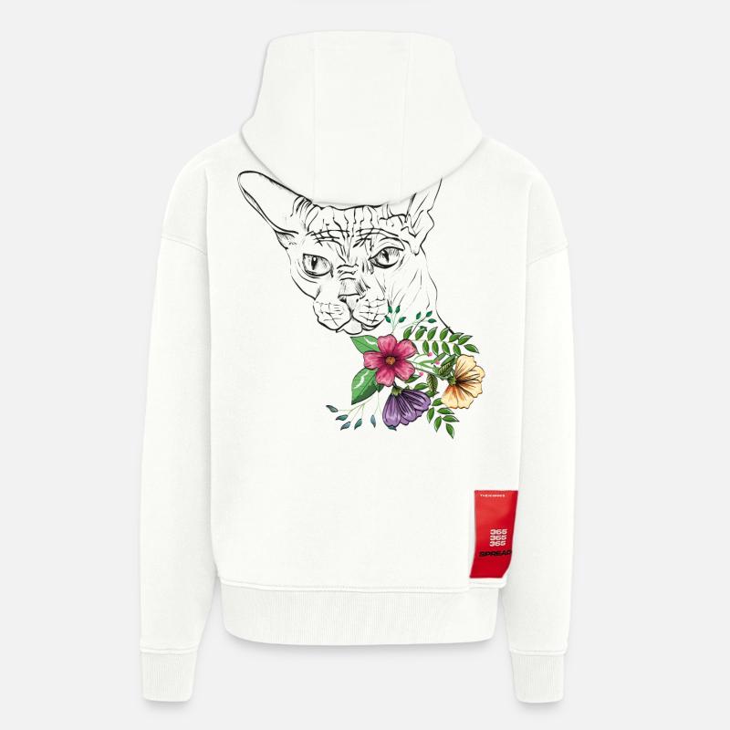 Katze mit Blumen - Zip Hoodie - made by SPREAD - OFF WHITE