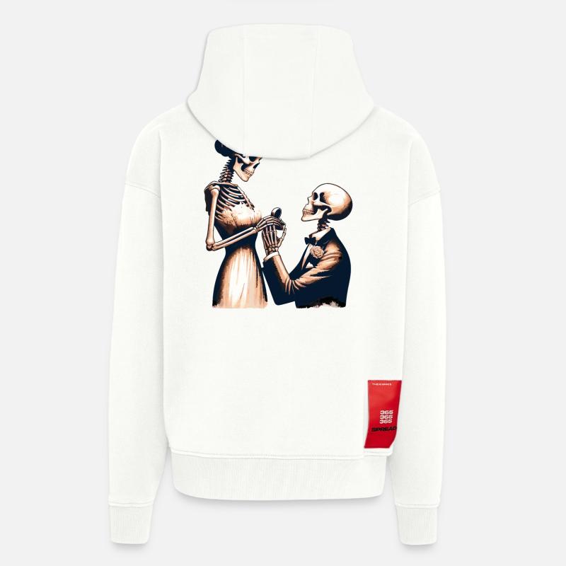 Conception de parodie de squelette de mariage - Veste à capuche bio épaisse oversize fabriqué en UE - OFF WHITE