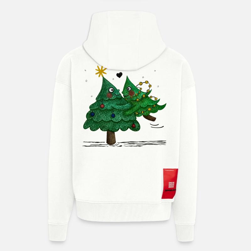 De jolis sapins de Noël - Veste à capuche bio épaisse oversize fabriqué en UE - OFF WHITE