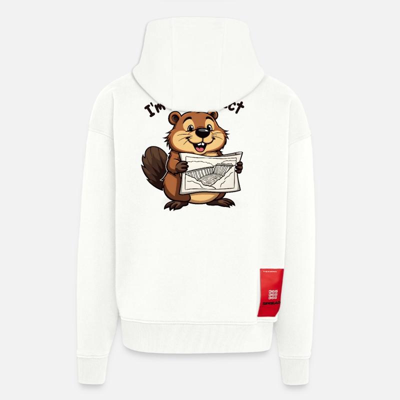 Biber Architecte – Constructeur de barrages - Veste à capuche bio épaisse oversize fabriqué en UE - OFF WHITE