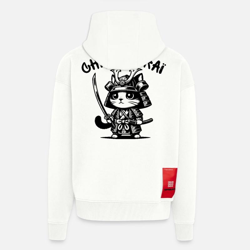 chat, chat mignon, chat doux - Veste à capuche bio épaisse oversize fabriqué en UE - OFF WHITE