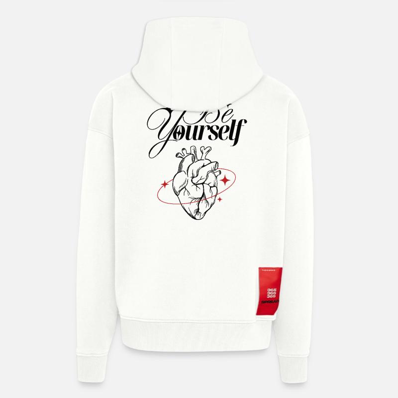 Soyez simplement vous-même – Cœur et lettrage - Veste à capuche bio épaisse oversize fabriqué en UE - OFF WHITE