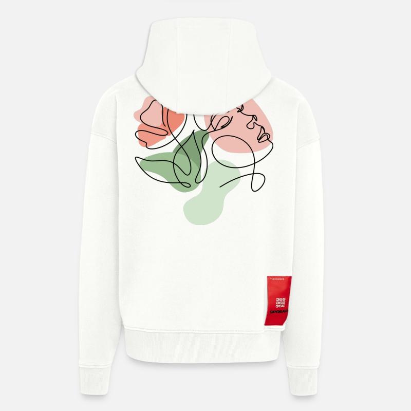 Conception minimaliste de lignes florales - Veste à capuche bio épaisse oversize fabriqué en UE - OFF WHITE