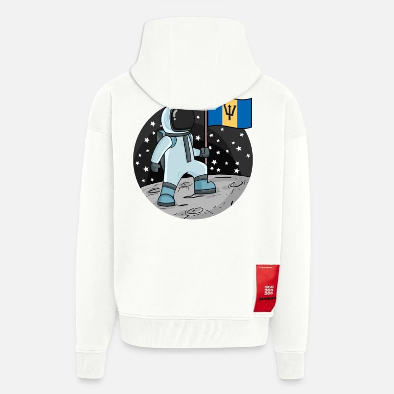 Drapeau astronaute Barbade - Veste à capuche bio épaisse oversize fabriqué en UE - OFF WHITE