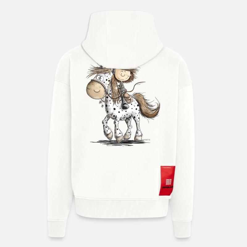 Drolliges Pferd mit Reiter Cartoon Pferdchen - Zip Hoodie - made by SPREAD - OFF WHITE