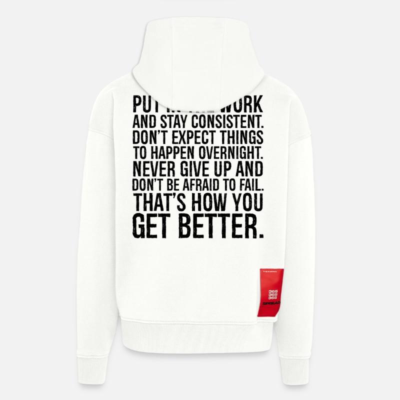 Mettez-vous au travail et restez cohérent - Veste à capuche bio épaisse oversize fabriqué en UE - OFF WHITE