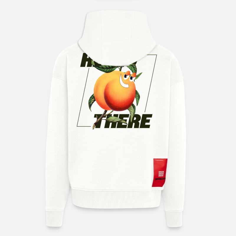 Peach Retro – Déclaration Hello There - Veste à capuche bio épaisse oversize fabriqué en UE - OFF WHITE