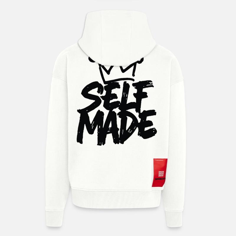 Self Made - Conception de motivation manuscrite - Veste à capuche bio épaisse oversize fabriqué en UE - OFF WHITE