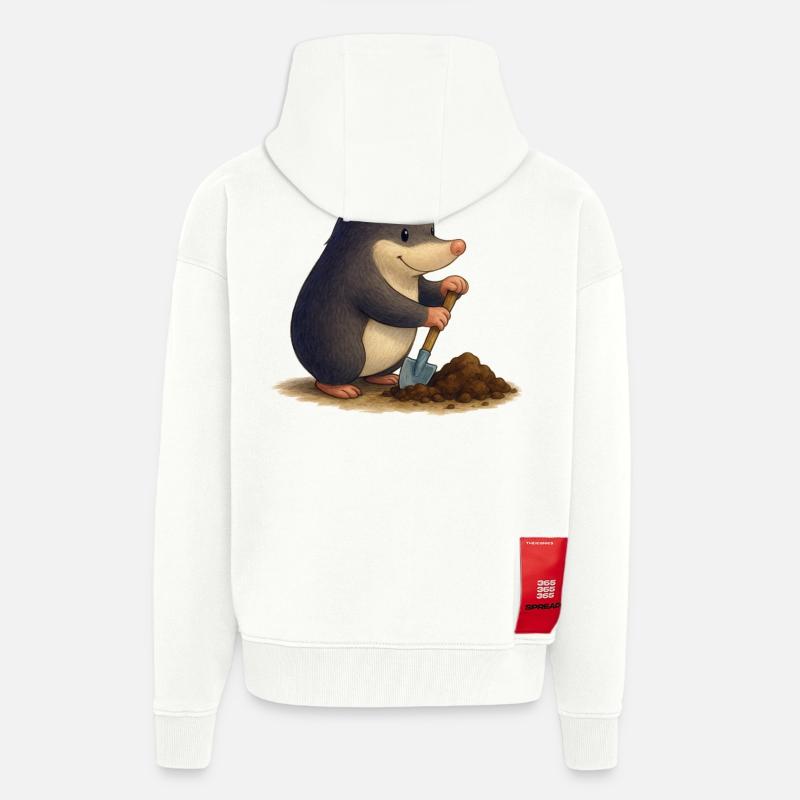 Industrious Mole with Shovel - Zip Hoodie - made by SPREAD - OFF WHITE